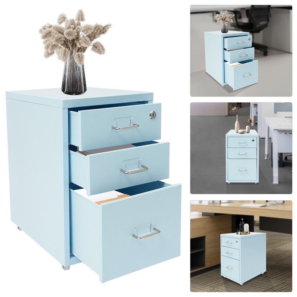 Metal 3 Drawer File Cabinet Vertical Lockable Storage Filing Organizer Office