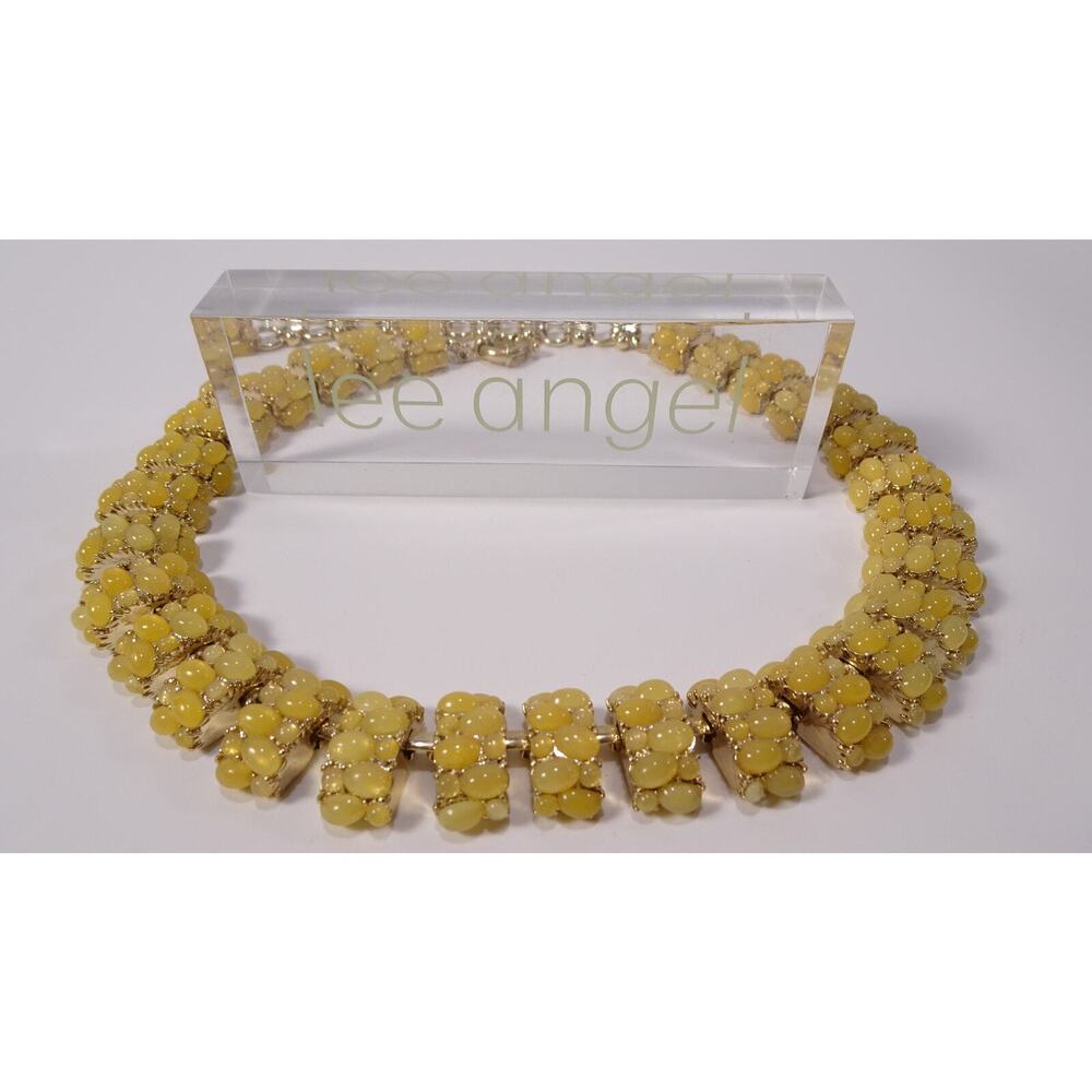 Neiman Marcus Lee Angel Yellow Cabochon Cluster Link Necklace  NWT $220