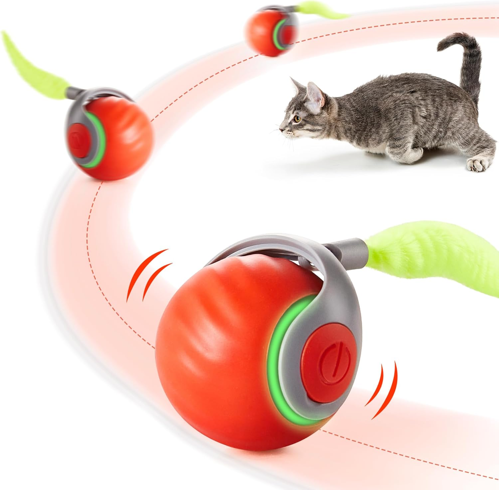 Moving Ball Cat Toys with Feather Tail, Rechargeable 2025 New Interactive Toy fo