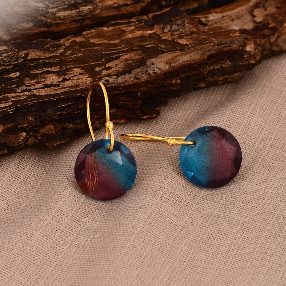 Alexandrite Gemstone Round Large Drop Dangle Earrings 925 Sterling Silver