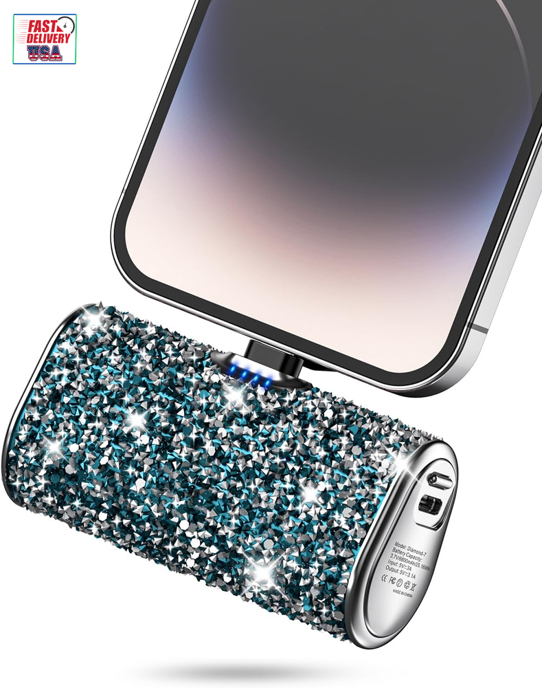 Bling Small Portable Charger, Power Bank, 6800Mah Ultra Compact Cute Shining Bat