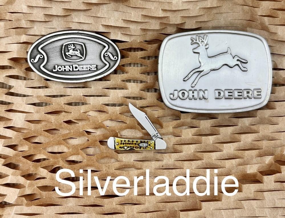 Case XX Knife Copperhead Hat Pin/John Deere NICKEL SILVER Display Emblem Badges