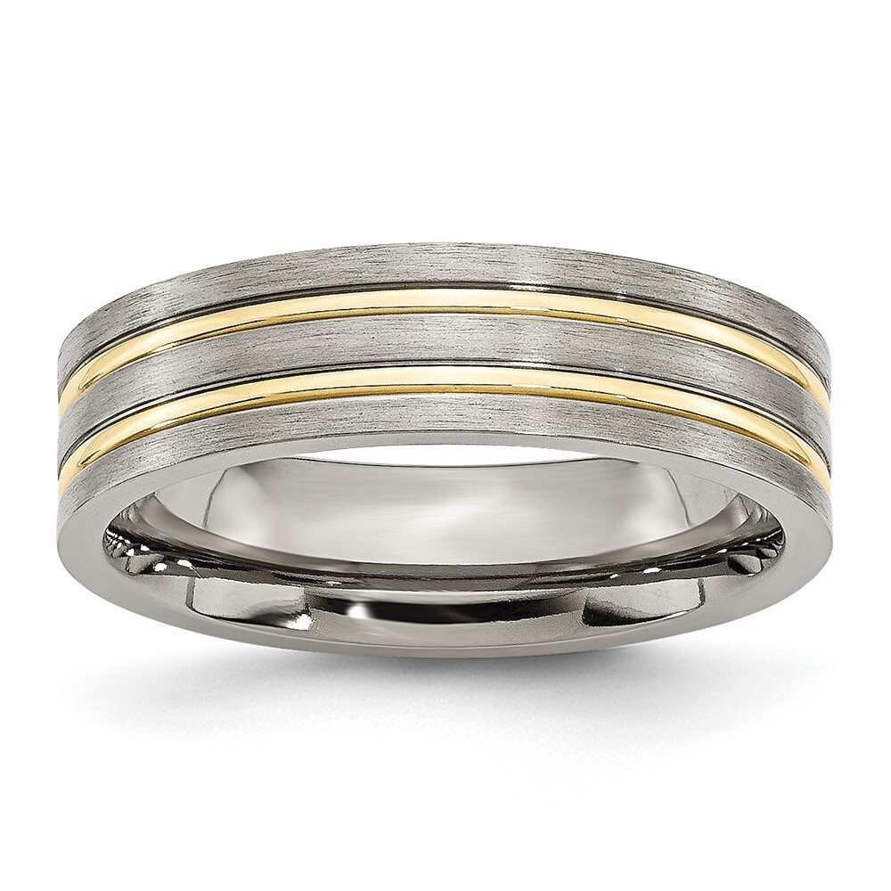 Titanium Brushed Yellow IP-plated 6mm Grooved Band Ring Size 6