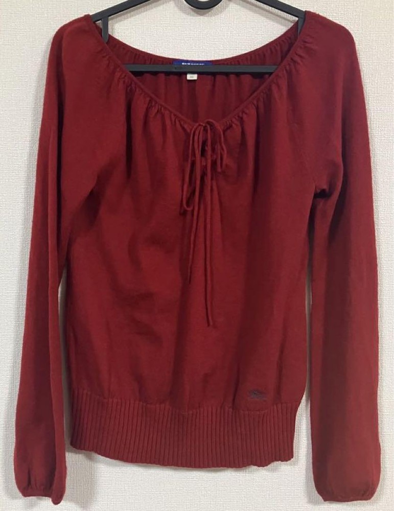 Burberry Blue Label Red Knit Sweater Long Sleeve with Waist Ribbon - Used