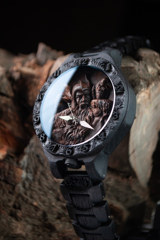 Bog oak wooden Odin Viking watch for men Handcrafted in Ukraine custom watch