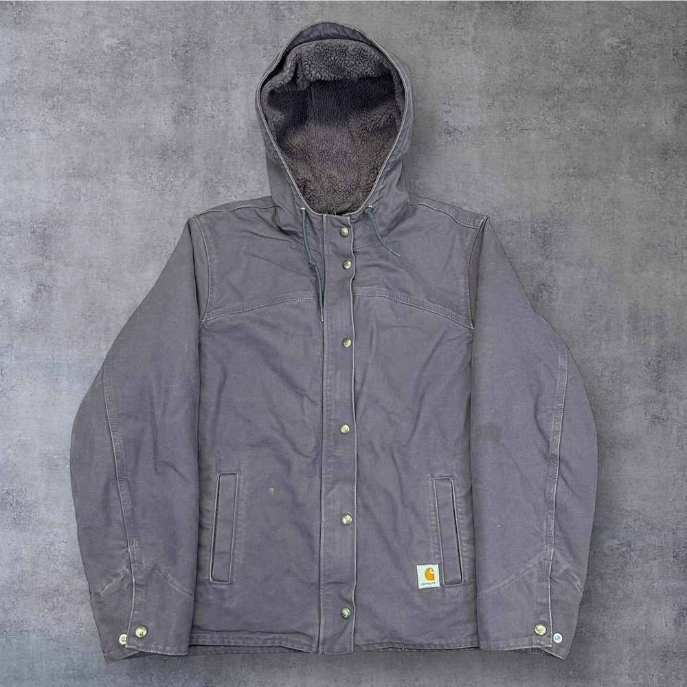 Vintage Y2K Purple Carhartt Sherpa-Lined Hooded Work Jacket for Women