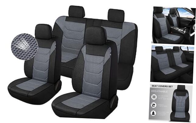 3D Air Mesh Car Seat Covers Washable and Breathable Premium Full Set Black/Gray