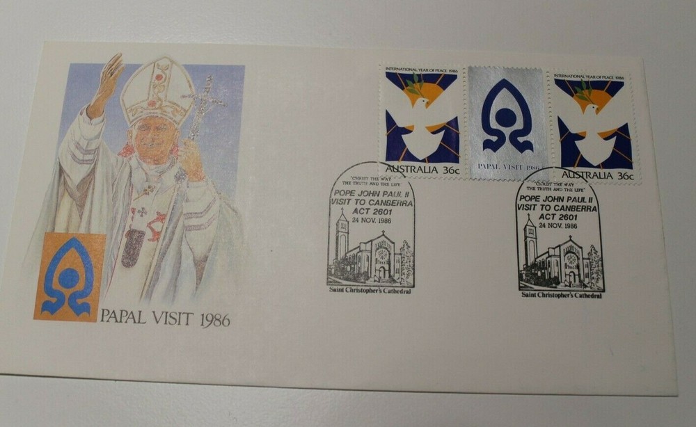 1986 Papal Visit Gutter Pair Stamp Cover Collectible Philatelic Item-image