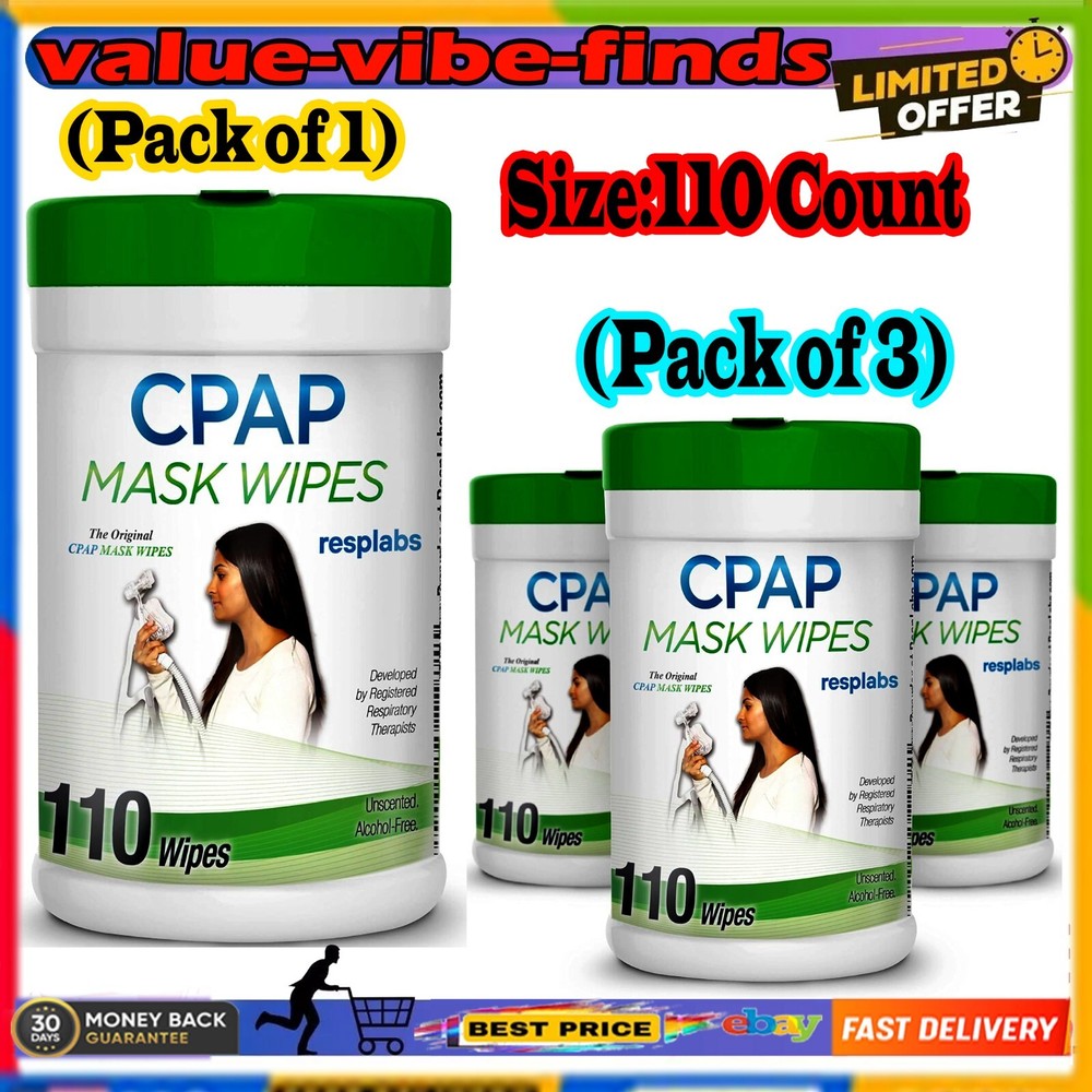 Resplabs CPAP Mask Cleaning Wipes - Unscented, Alcohol-Free Cleaner for All Mask