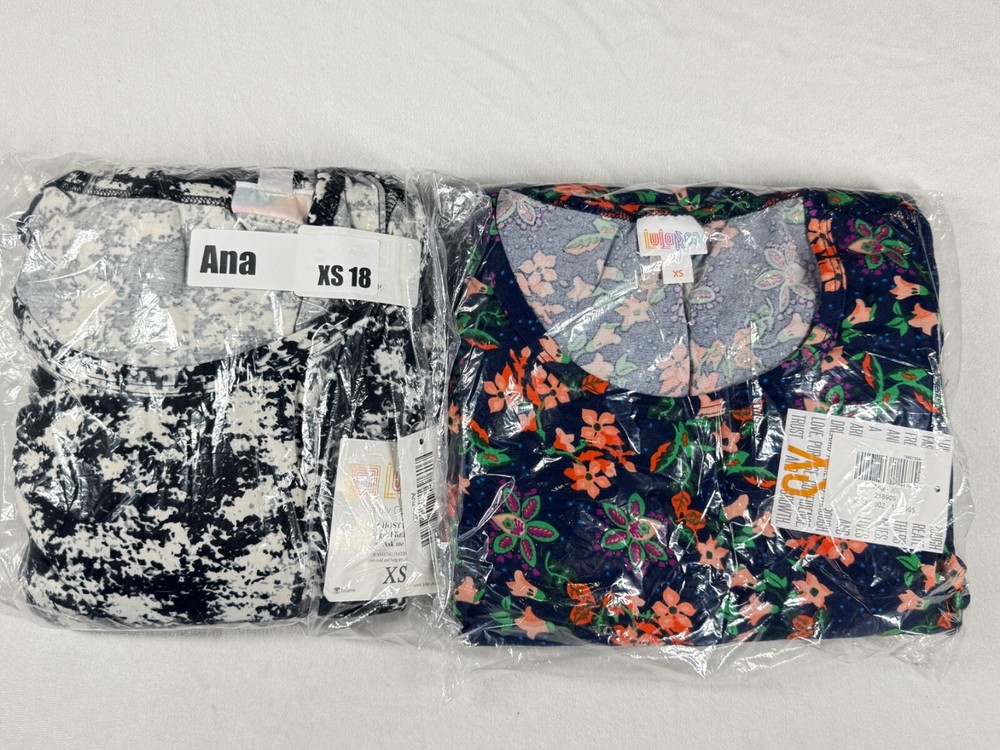 2 Womens LuLaRoe Ana Dress Floor-Length Knit Maxi Fitted Bodice Scoop Neck XS 18