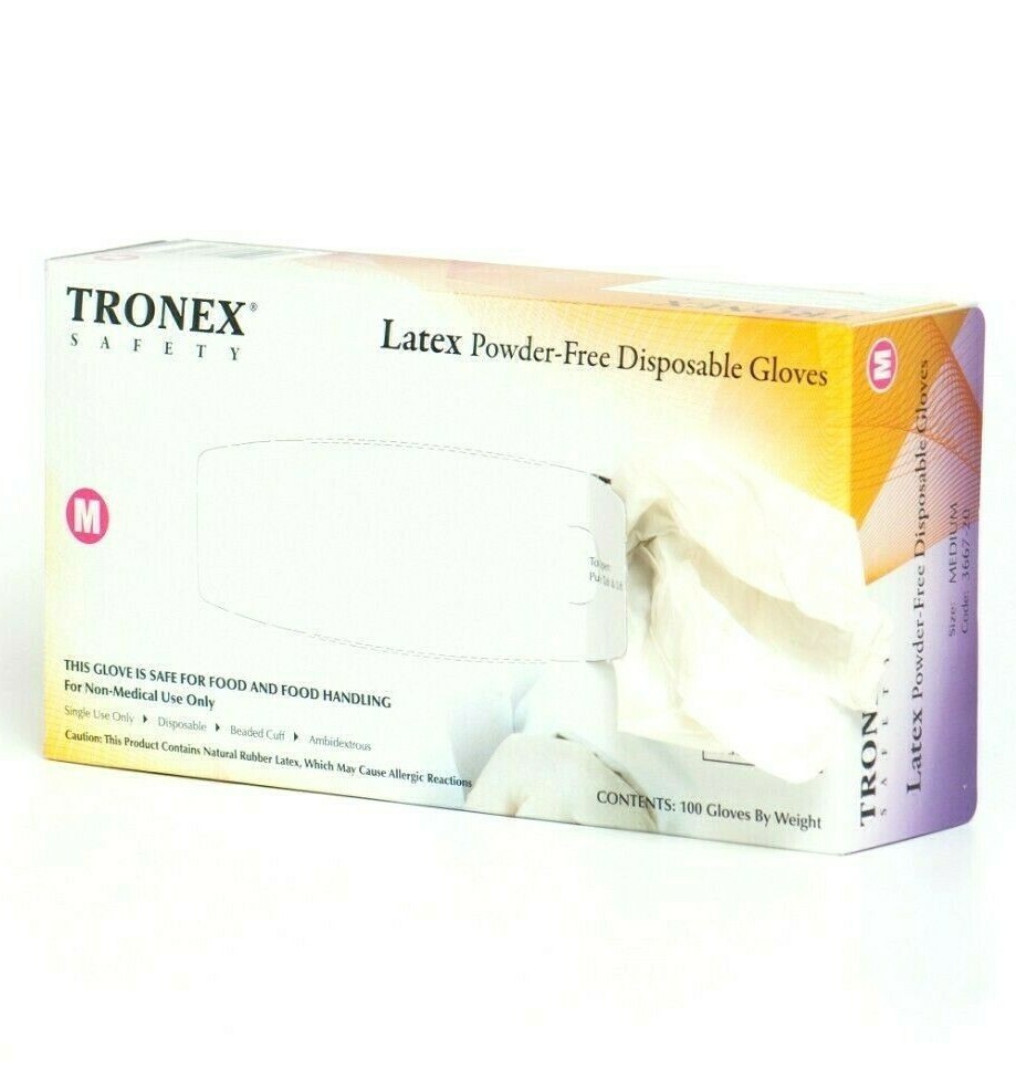 Latex Exam Disposable Gloves, Powder Free (100 Count, Size Medium)