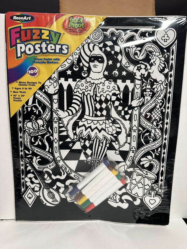 Vintage 1997 RoseArt Joker Fuzzy Velvet Poster Washable Markers 16