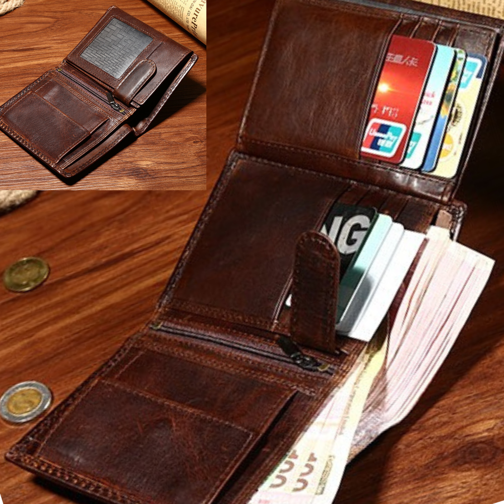 Men's RFID Blocking Leather Wallet with Coin Pocket & Card Slots-image