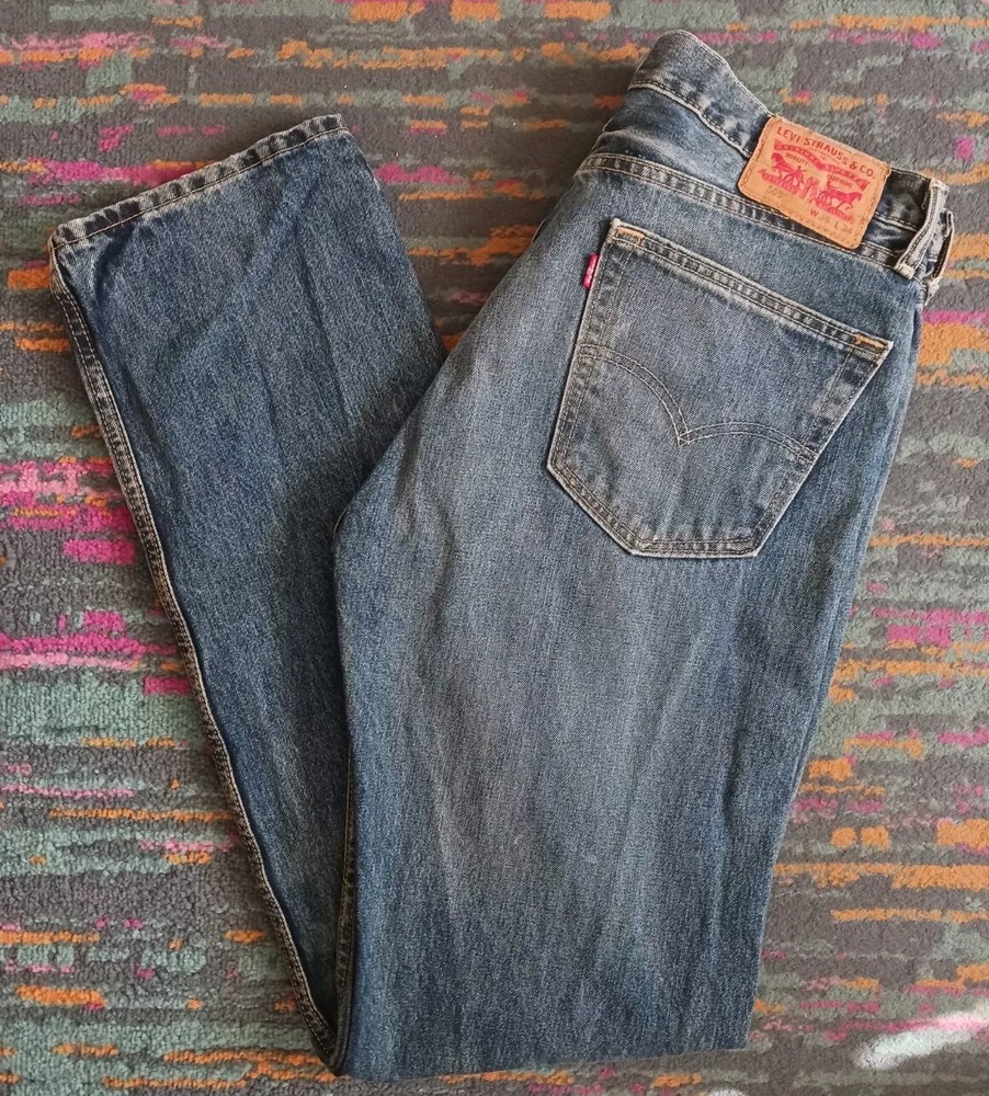 Levi's 505 Jeans Mens 36x34 Straight Leg Blue Denim Whiskering EUC