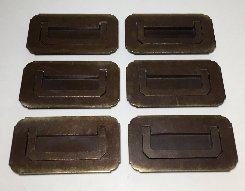 Vintage Set of 6 Brass Cabinet Drawer Fold-Out Handle Pulls Hardware Lot