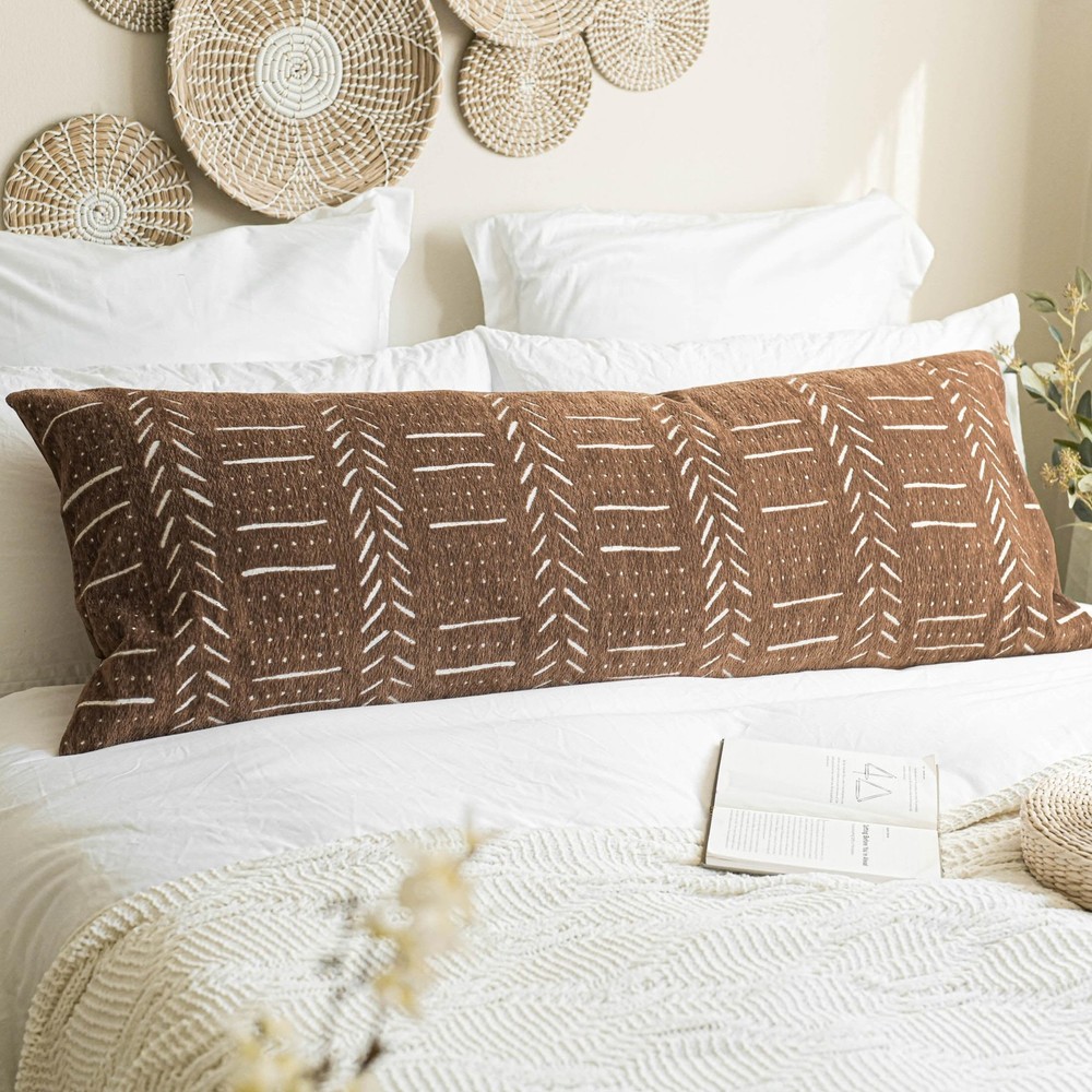 Brown Boho Body Pillow Cover 20x54, Decorative Throw Long Lumbar Pillow for S...