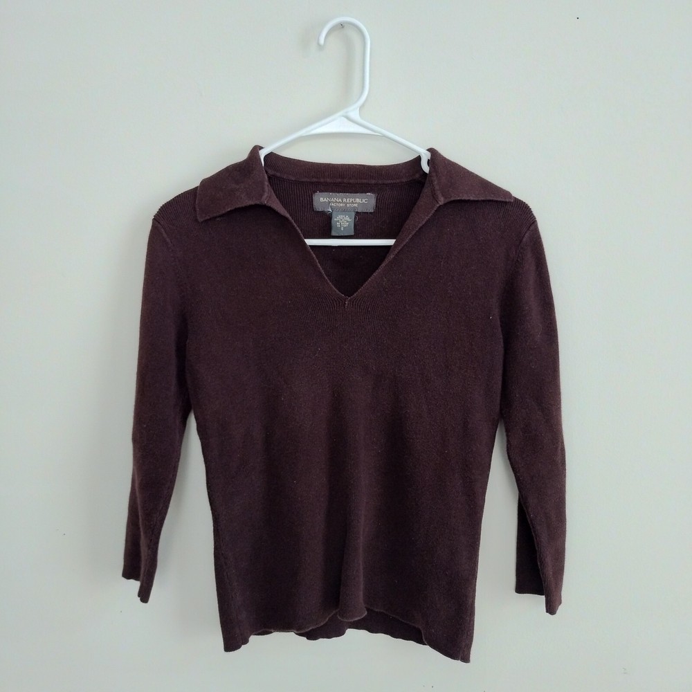 Vintage Banana Republic Collared Knit 3/4 Sleeve Slightly Cropped Shirt