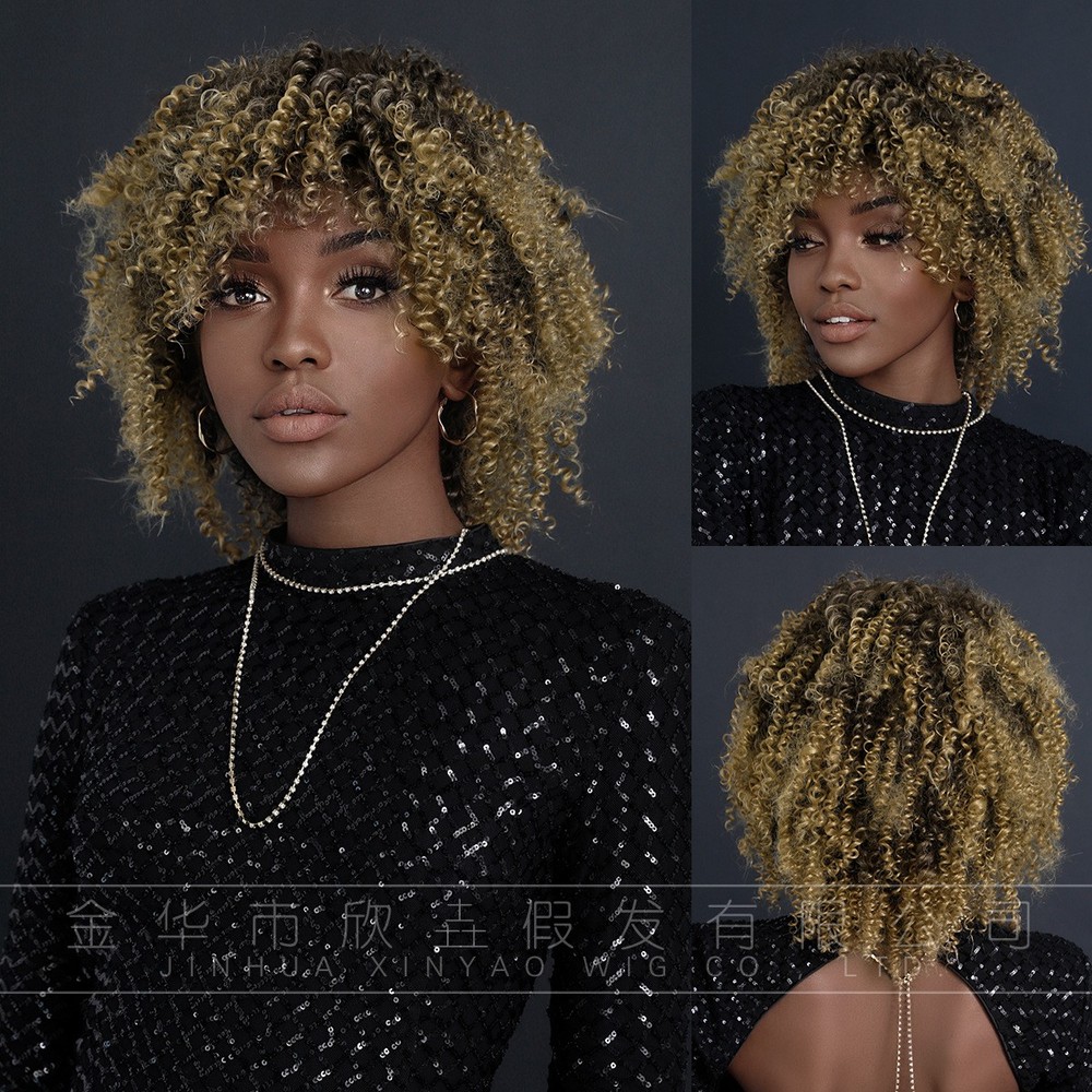 Cross Border Wig for Women African Curly Explosive Synthetic Headband-image