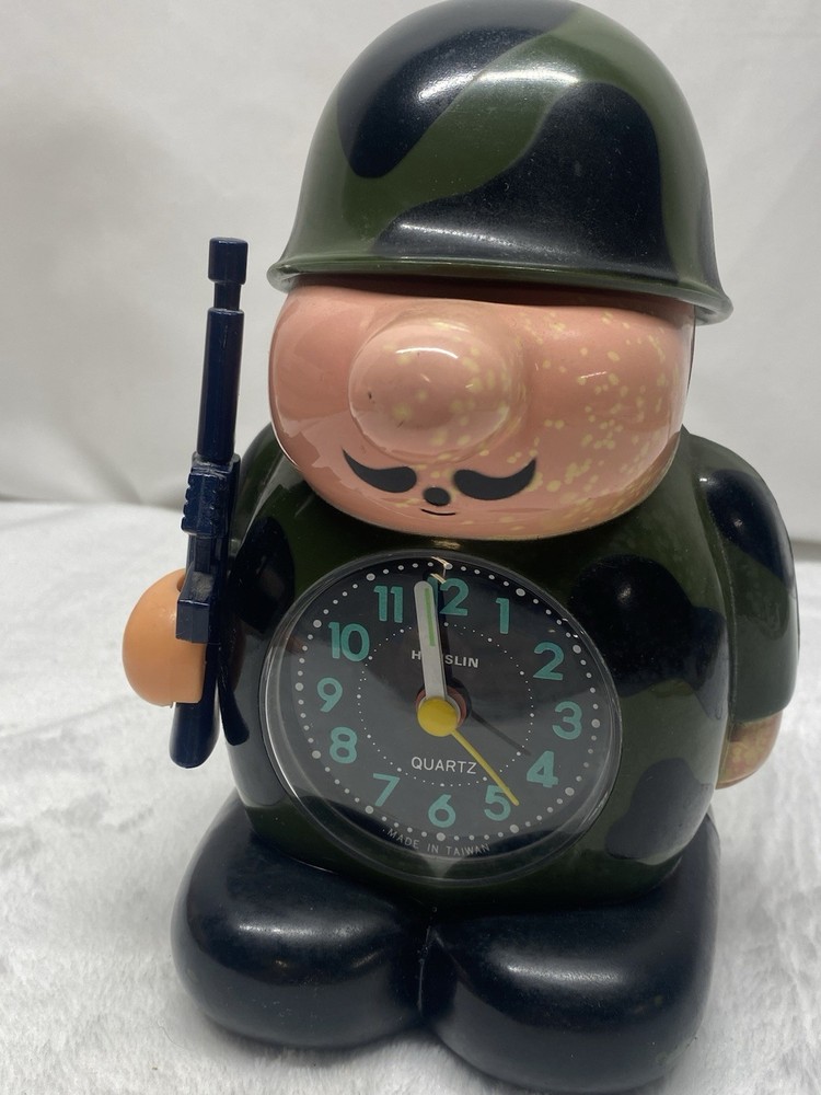 Vintage 1980s Hanslin Mr General Army Soldier Alarm Clock Quartz