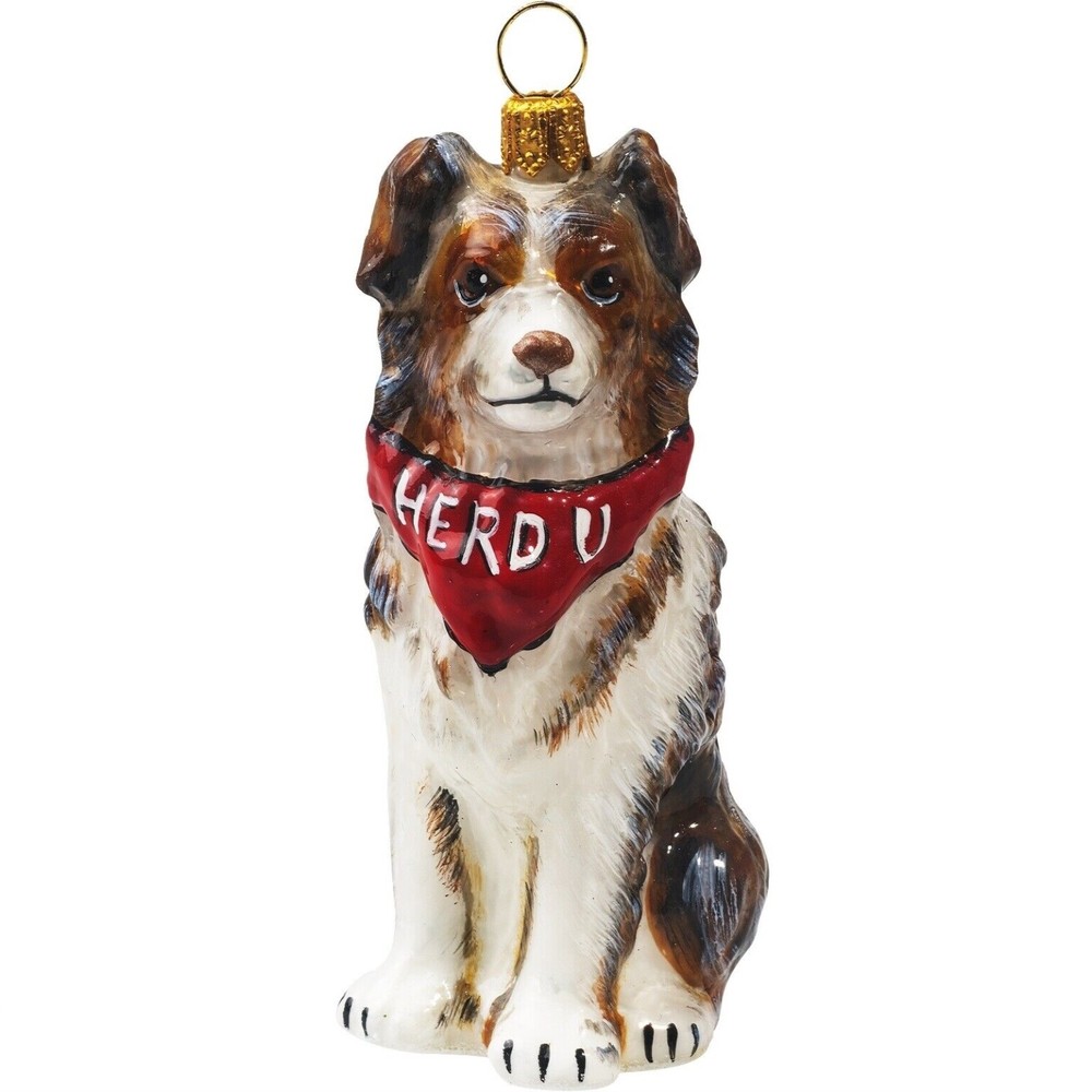 Australian Shepherd with Herd U Bandana Polish Glass Christmas Ornament