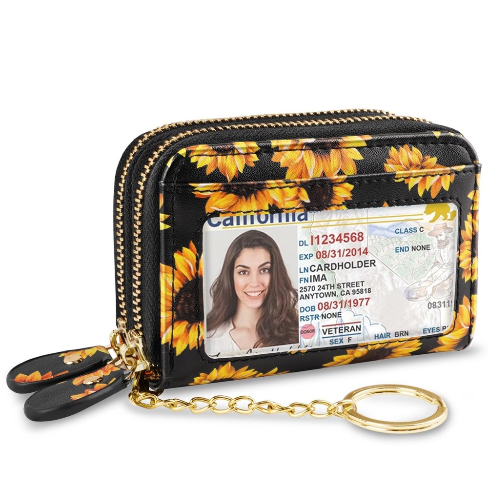 Compact Double Zipper Card Wallet for Women with Keychain-image