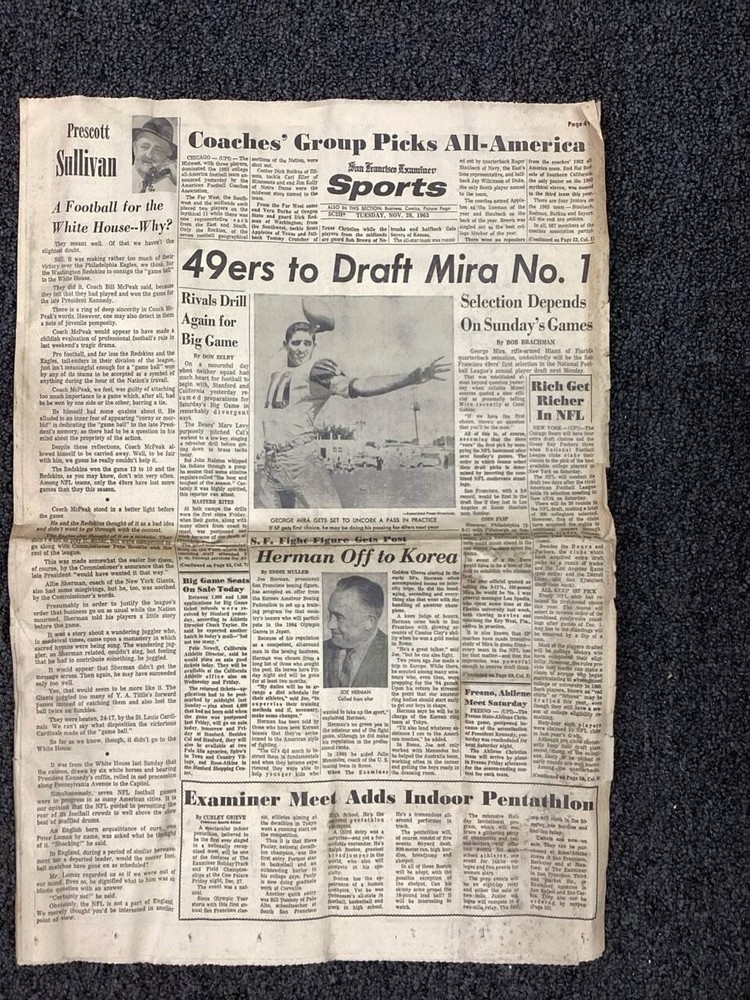 Original Vintage Newspaper Featuring 49ers To Draft Mira No 1 Sports News