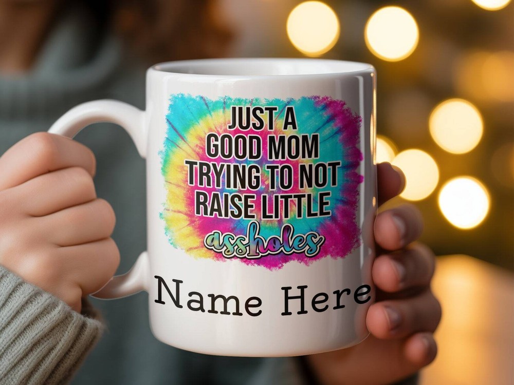 Tie Dye Coffee Mug For Mom Funny Good Mom Gift Trying Her Best