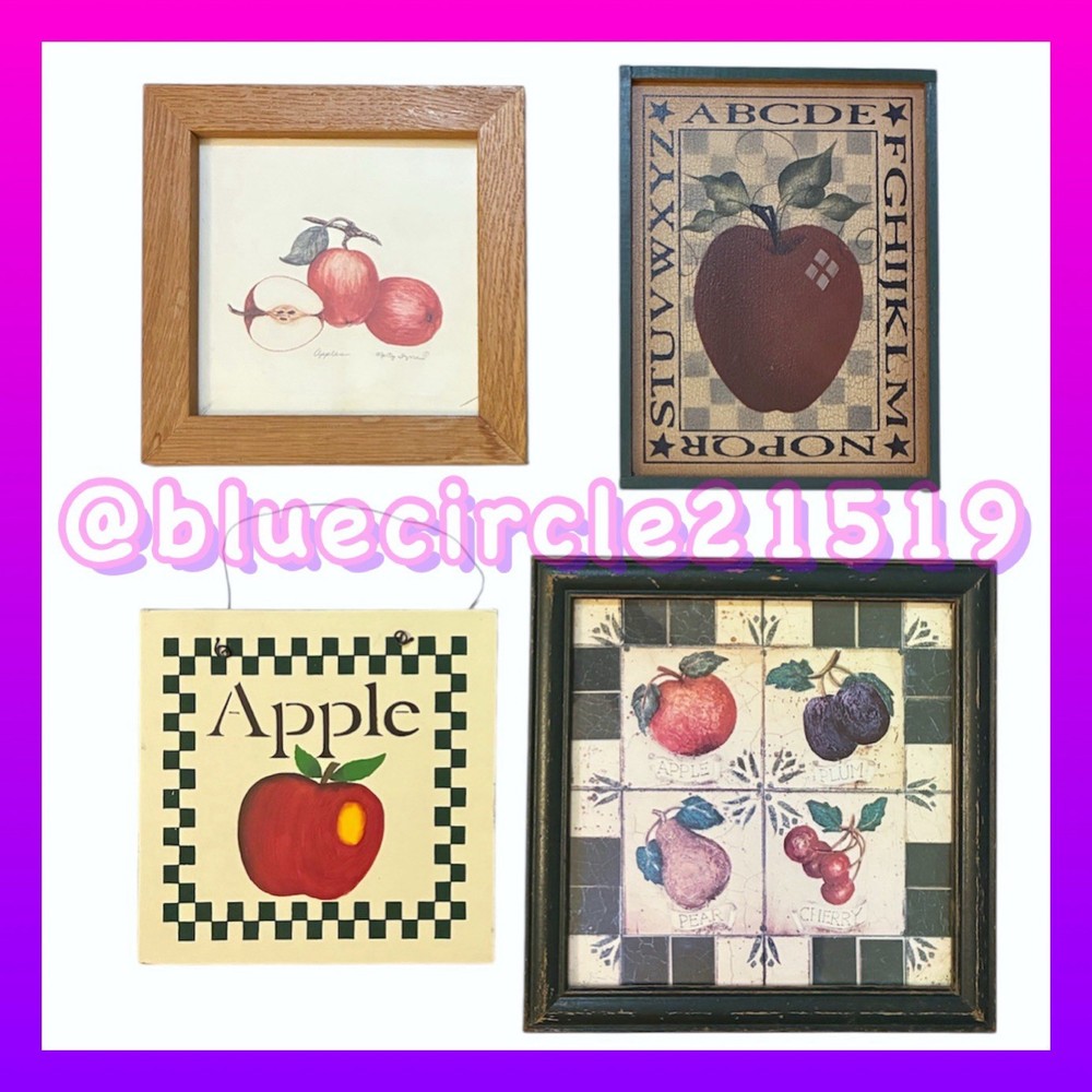 Rustic Farmhouse Apple Wall Decor 4 Piece Bundle Vintage Cottage Core