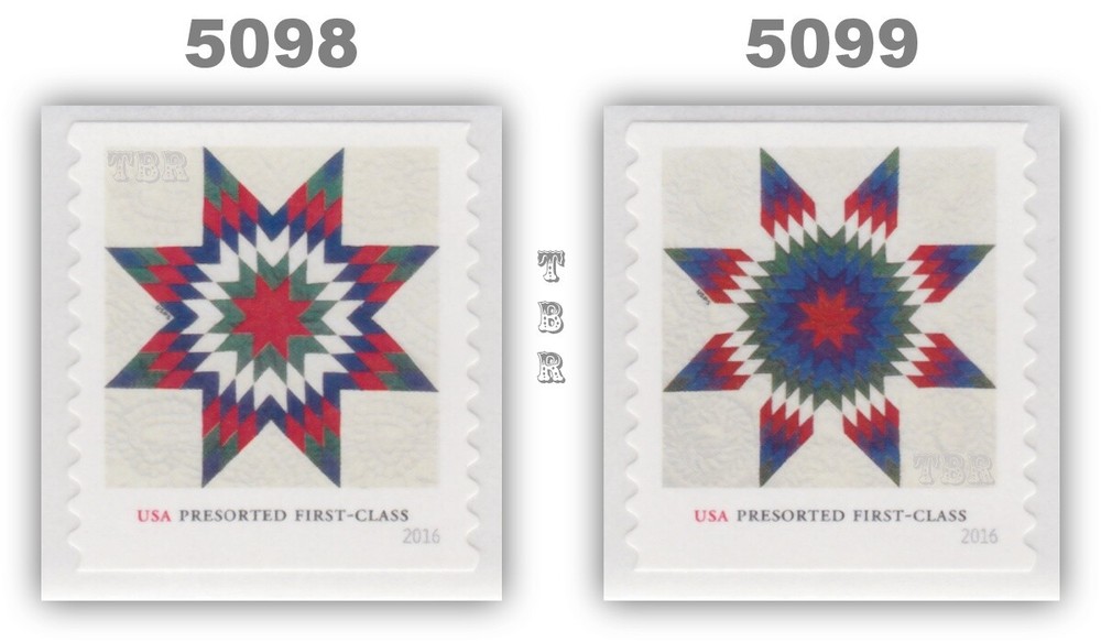 5098-99 5099 Star Quilts MNH 2016 First Class Presorted Stamps 25 Singles Buy Now-image