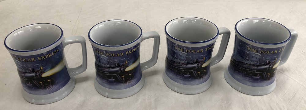 Polar Express BELIEVE 3D Coffee Mug Set of 4 Blue Christmas Mugs