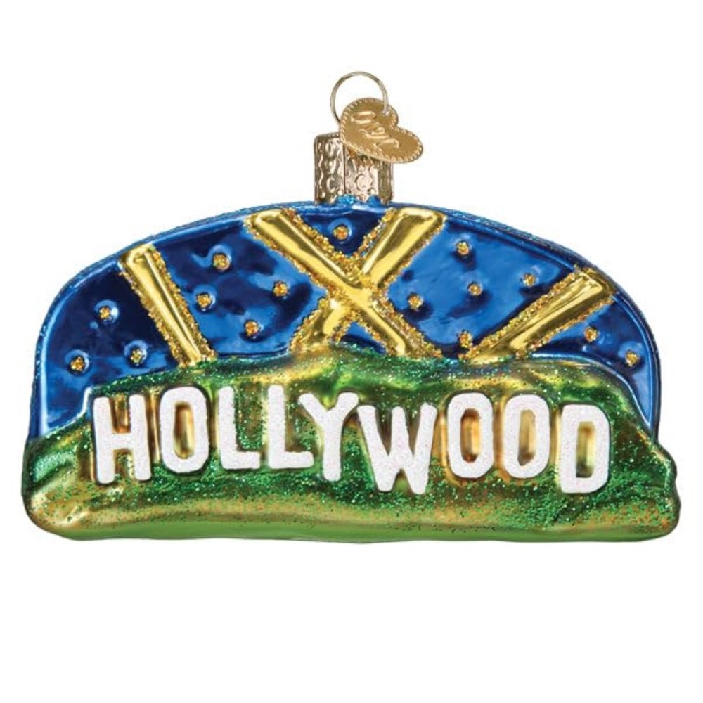 Old World Christmas Hollywood Sign Glass Ornament with Free Box