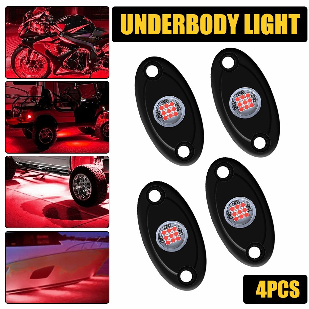 4 pods Underbody Light Red LED Rock Lights For Truck Off-Road Jeep ATV UTV S