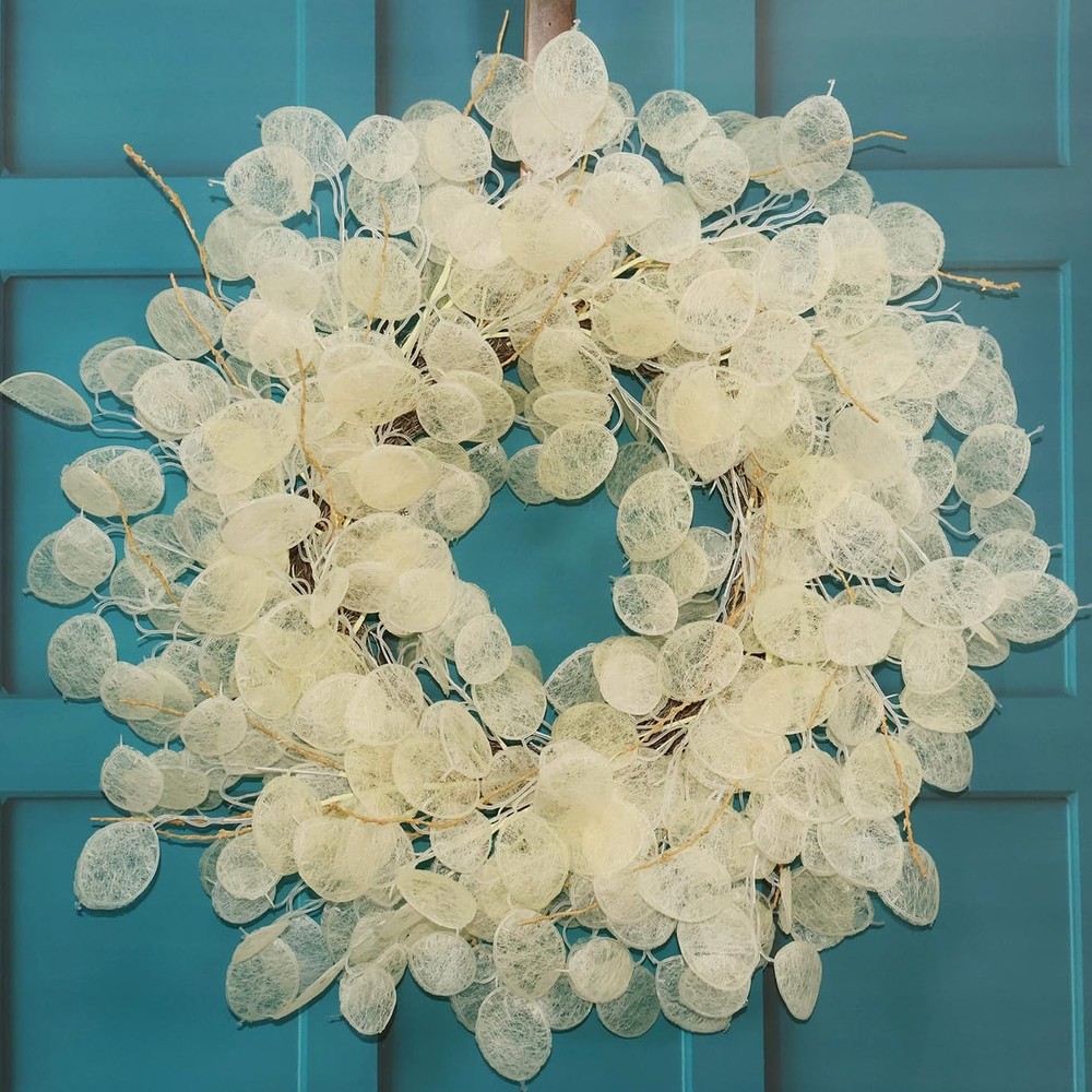 20-22 Inch Faux Beige Eucalyptus Wreath for Front Door Spring Summer Decor