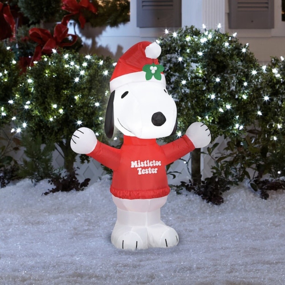 3.5ft LED Snoopy Christmas Inflatable with Mistletoe and Festive Sweater  