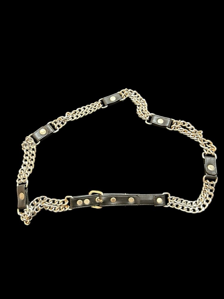 Punk Goth Chain Leather Belt for Men Large Black Silver Metal 46”