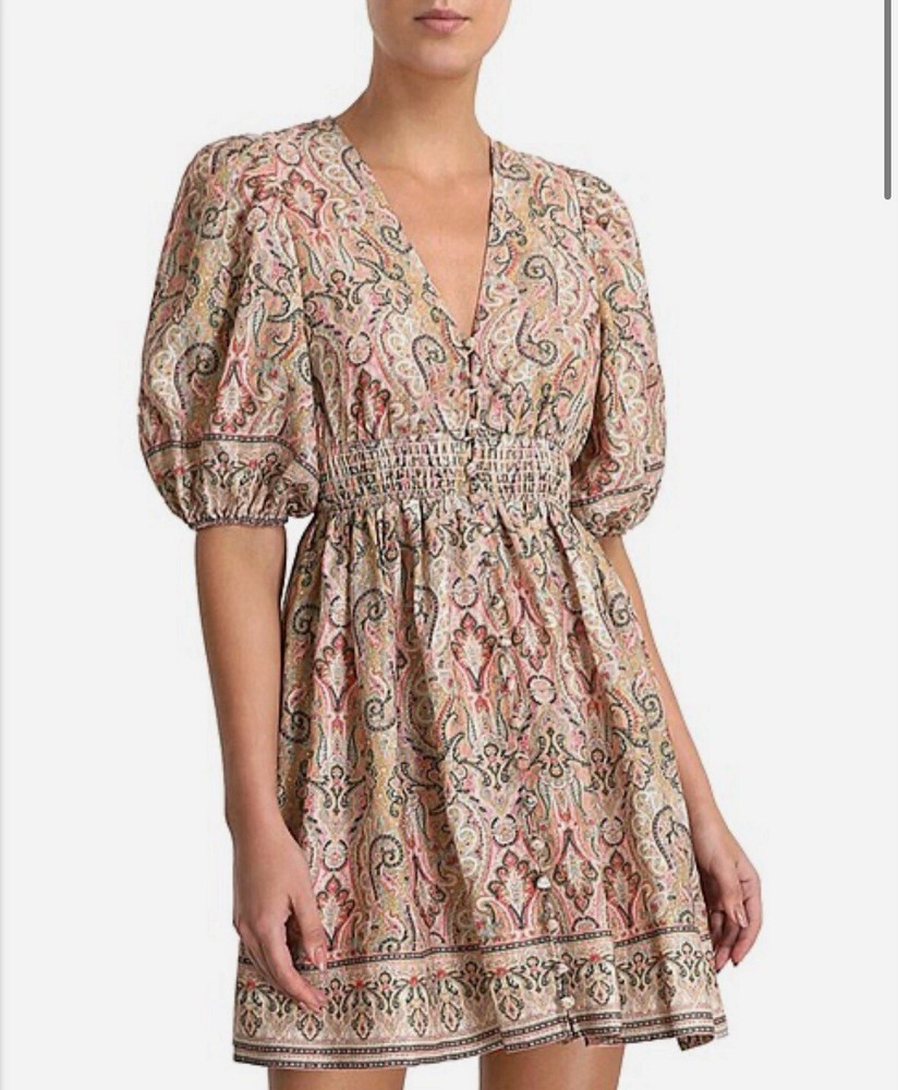 Zimmermann Dress Size 0 AU 8 US 4 Freja Shirred Waist Mini Paisley Print