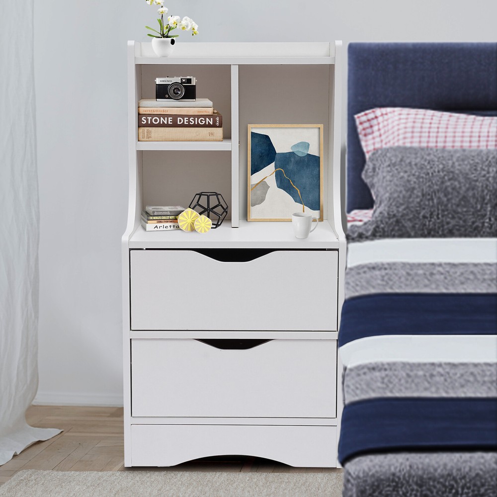 New Bedroom Side Storage Set with Nightstand End Table and 2 Large Drawers