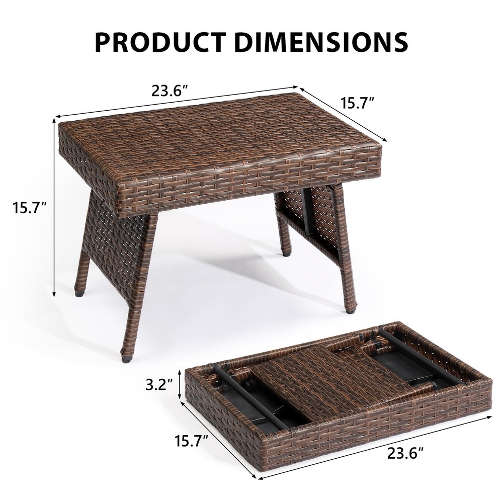 Foldable Rattan Side Table for Indoor Outdoor Living Room Wicker Coffee Table