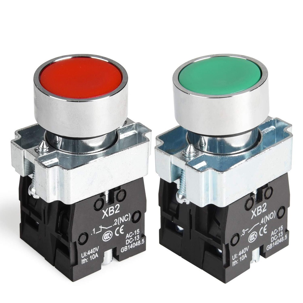 2PCS 22MM Momentary Push Button Switch Red Green 1NO 1NC Metal Head XB2-11BN-...