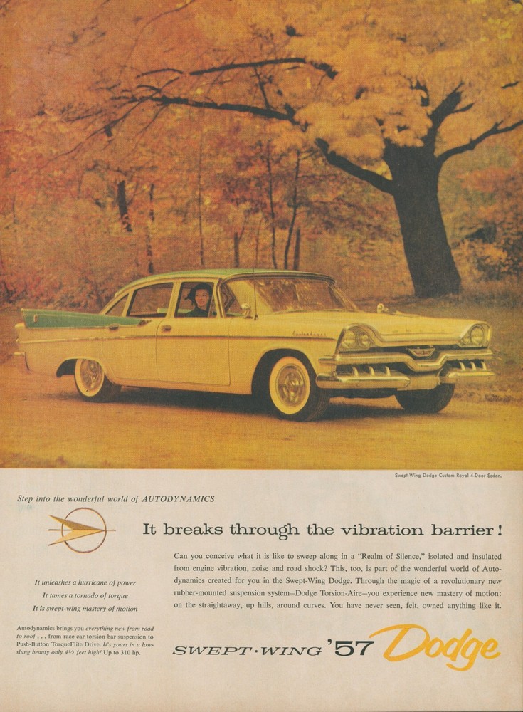 1957 Dodge Sweptside Custom Royal 4-Door Sedan Vintage Road Ad L10