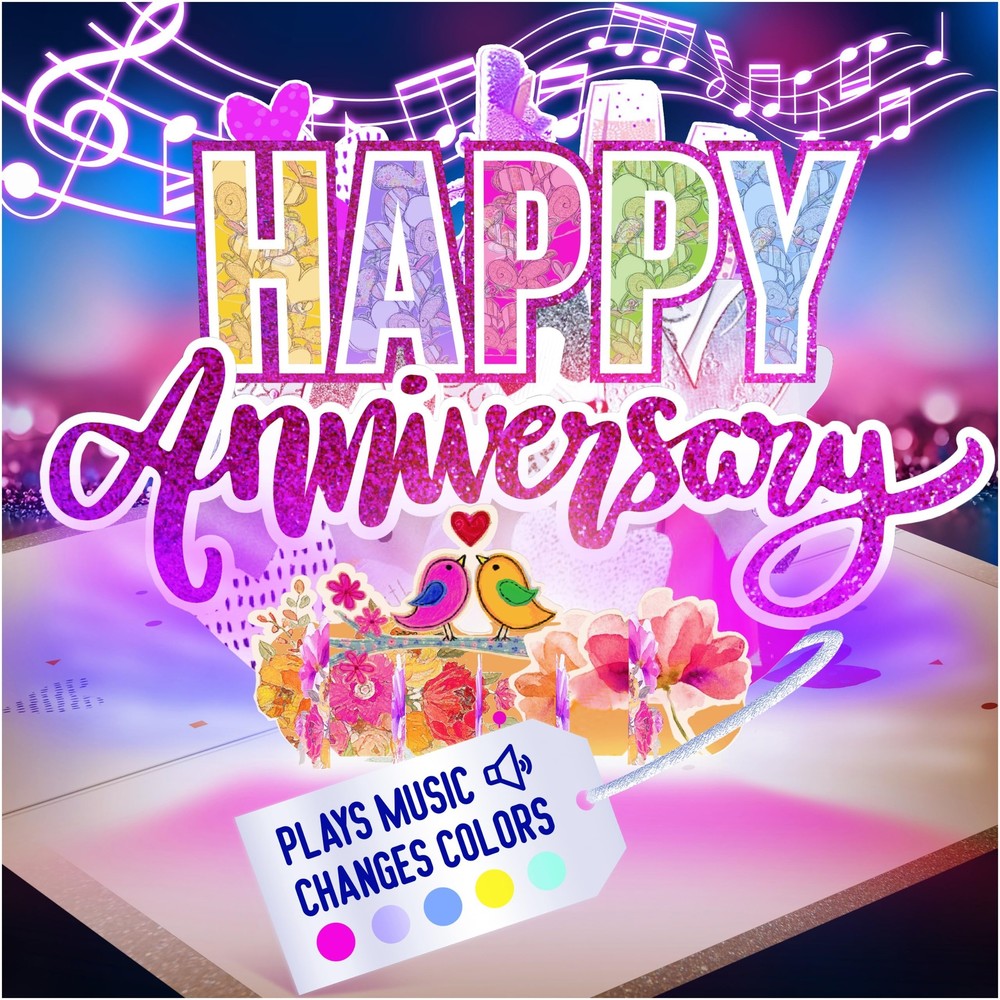 100 GREETINGS LIGHTS & MUSIC Happy Anniversary Card for Husband & Wife - Play...