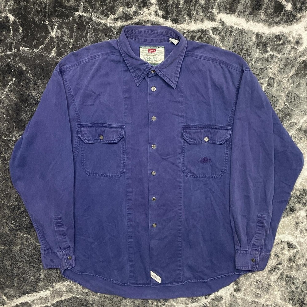 Levis Shirt Mens XL Metal Button Work Western Purple Long Sleeve Embroidered 90s