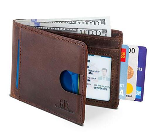 RFID Blocking Slim Bifold Wallet Genuine Leather Minimalist Texas Brown 2.0