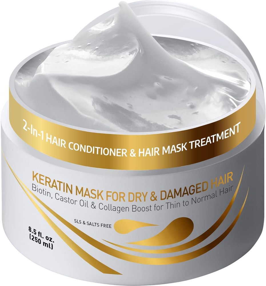 Vitamins Keratin Hair Mask Deep Conditioner - Biotin Collagen Protein & Castor O