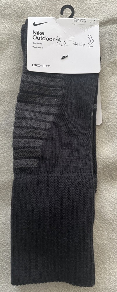 Nike Cushioned Wool Blend Dri-Fit Black Crew Socks Size: Mens 8-12, Womens 10-13