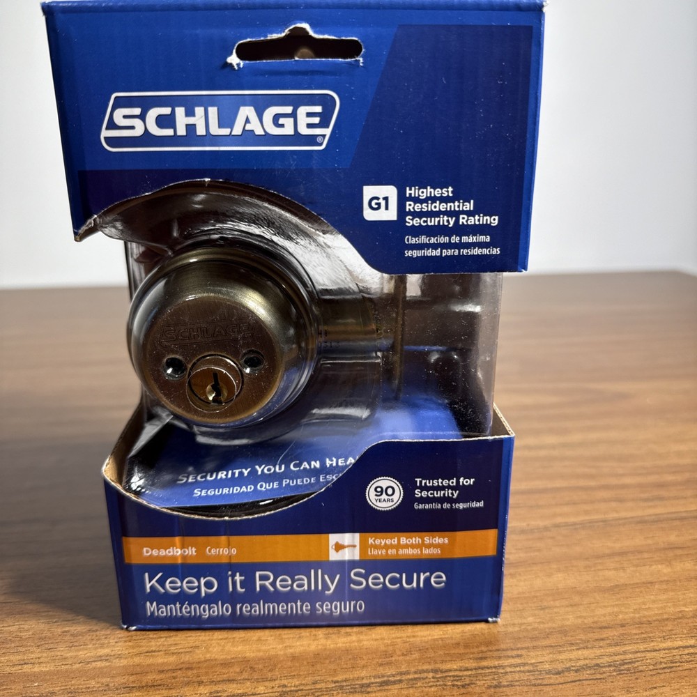 Schlage Deadbolt 2 Sdes Keyed B62N V 609 Antique Brass Door Lock NOS