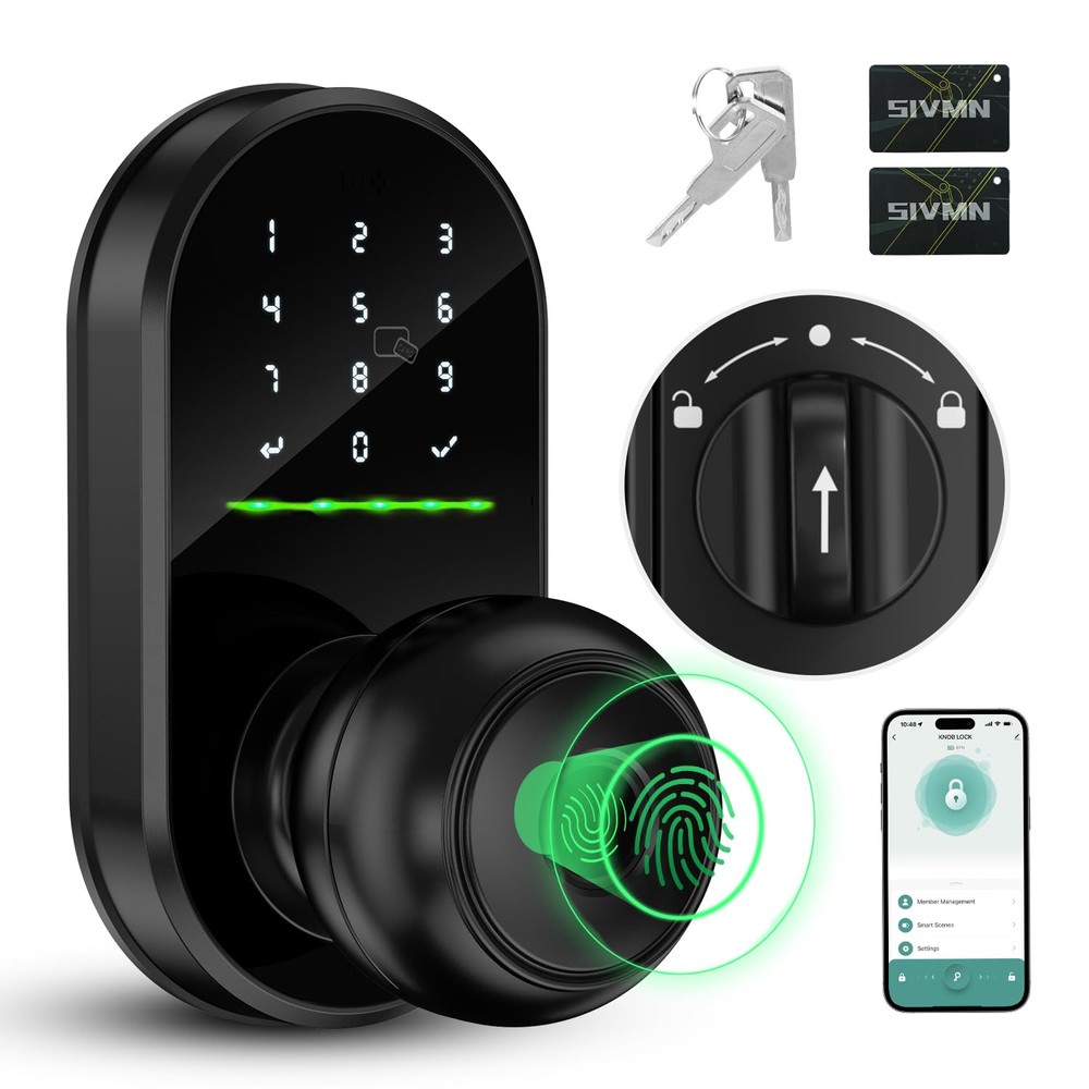 Smart Keypad Fingerprint Door Lock with Knob - Keyless Entry