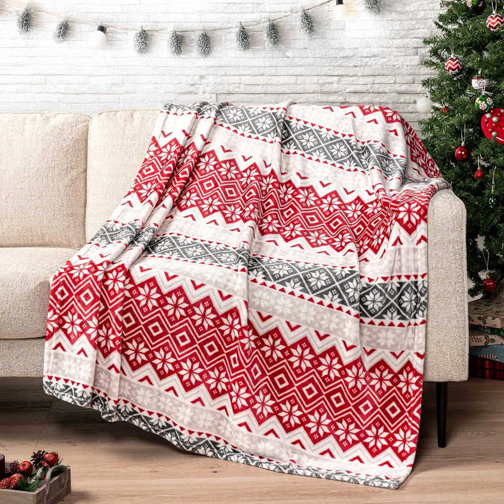 Cozy 50x60 Red Fleece Christmas Blanket for Winter Cabin Decor  