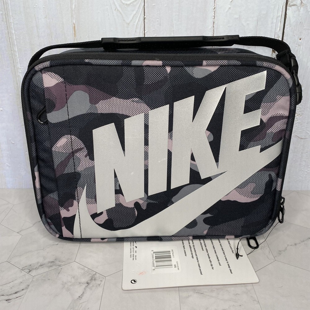 Nike Fuel Pack Insulated Lunchbox Zip Up Bag Camo Black Grey Swoosh School New