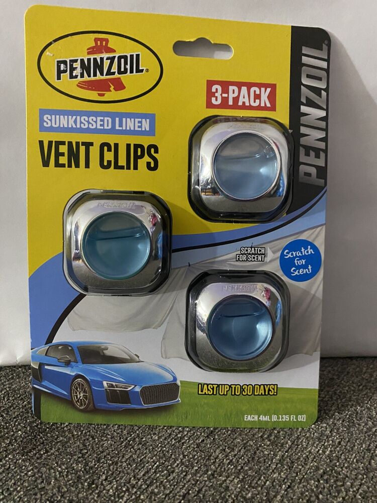 Pennzoil Car Vent Clips 3 Pack - Sun Kissed Linen Scent, Lasts 30 Days Each